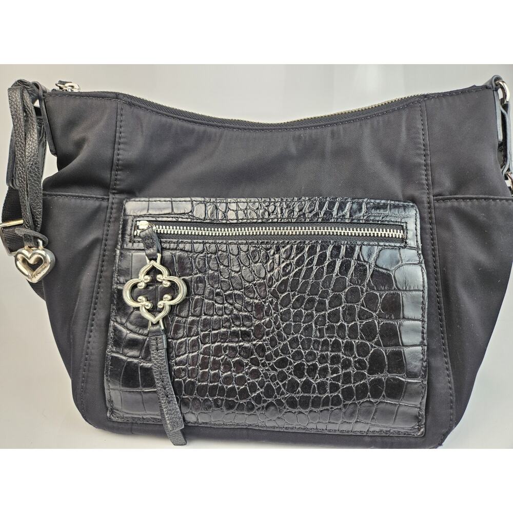 Vtg Brighton‎ Tony Black Nylon & Leather Crossbody Shoulder Front Organizer - Picture 4 of 9